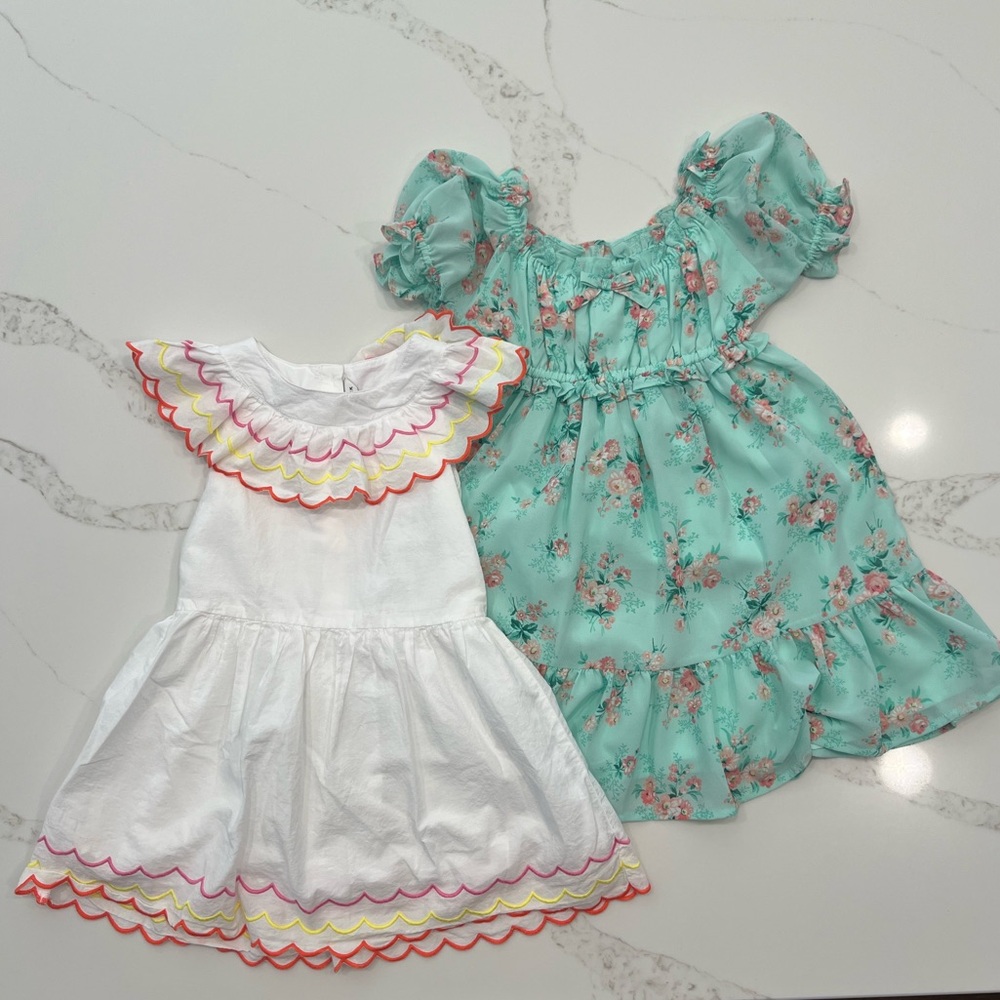 Janie and Jack Mint Green Floral and White Scallop Kids Dress Set